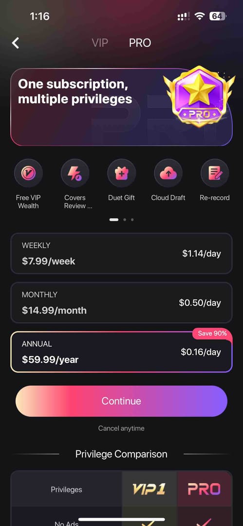StarMaker: Sing Karaoke 发现标签及 VIP 曝光提升示例