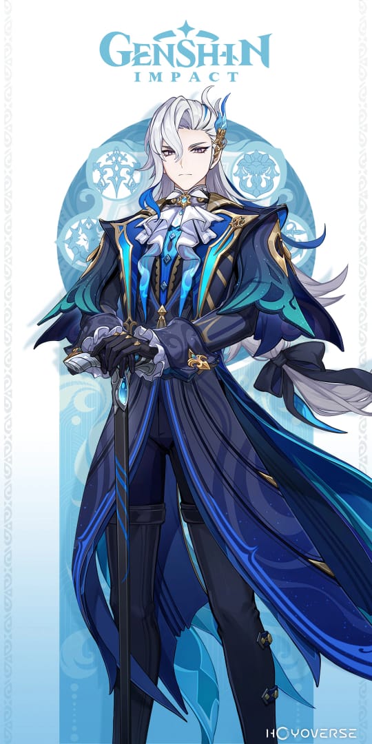 Modèle de personnage de Neuvillette dans Genshin Impact avec les animations Hydro standards