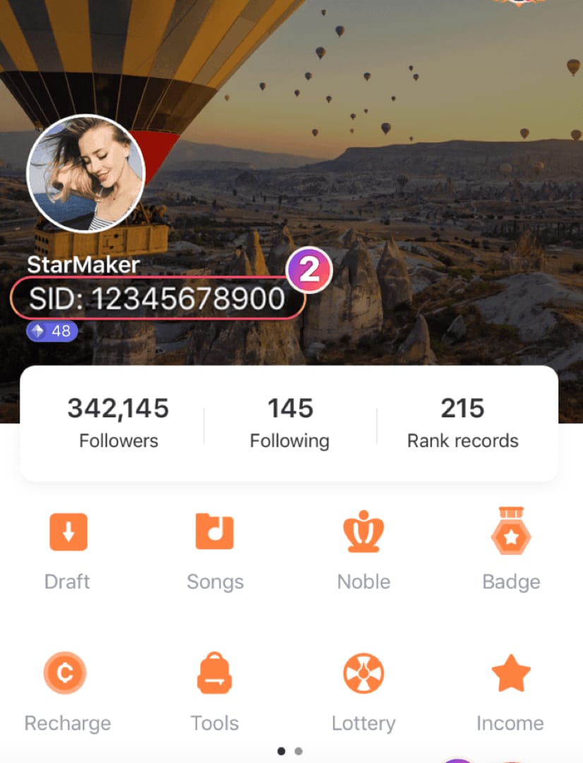 StarMaker: Sing Karaoke यूजर प्रोफाइल सुरक्षित रिचार्ज के लिए 10-अंकों की SID प्रदर्शित करता है