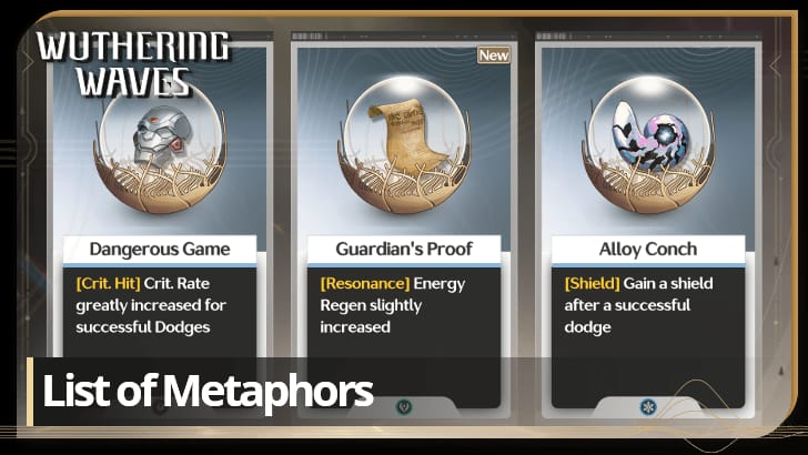 Guide du système de métaphores des Profondeurs du Royaume Illusoire de Wuthering Waves montrant les bonus offensifs, défensifs et utilitaires