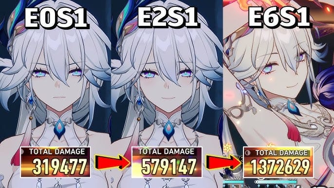 График сравнения эффективности Яо Гуан E0 и E2 в Зале забвения Honkai Star Rail