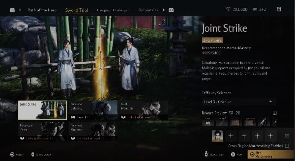 Tangkapan skrin Sword Trials Where Winds Meet memaparkan ganjaran kelengkapan khas