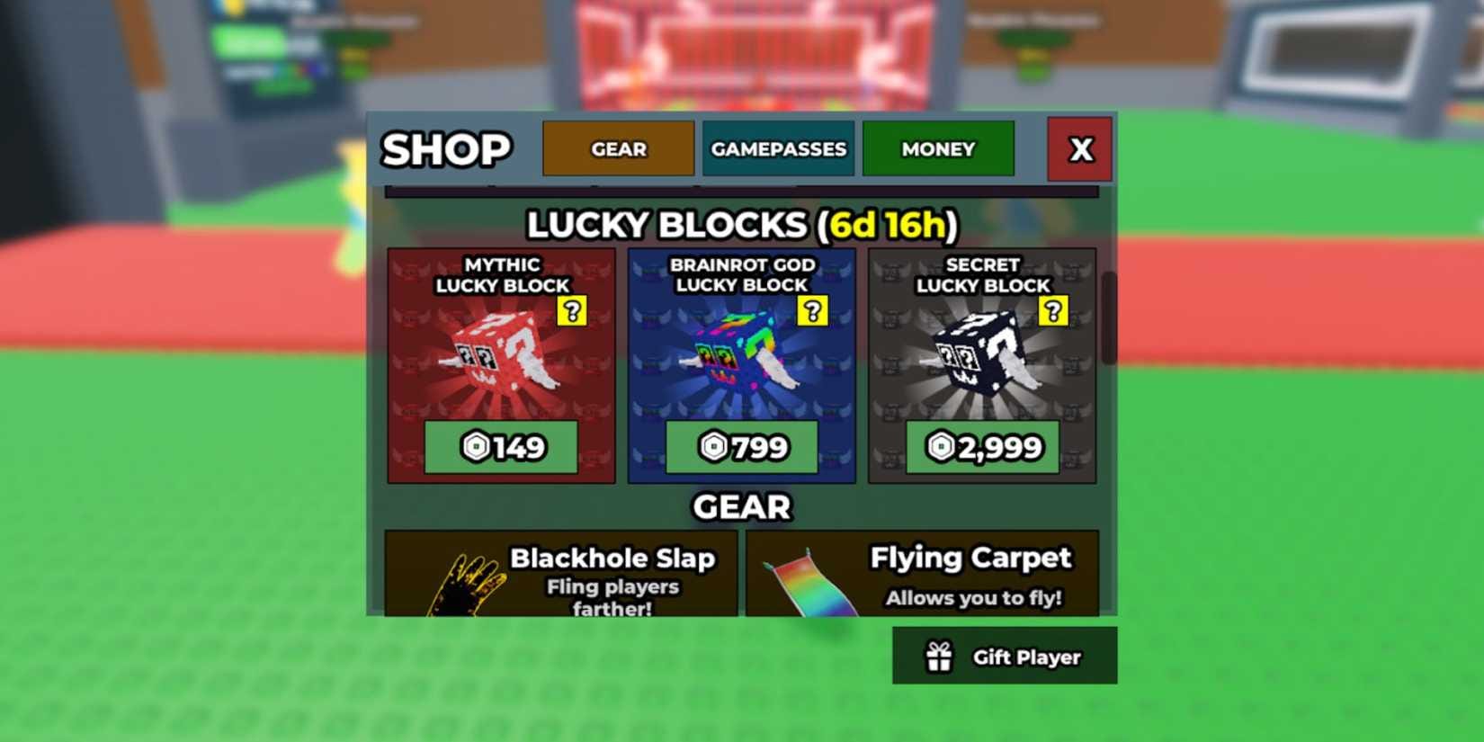 Interfaz de la tienda de Steal a Brainrot para el canje de códigos