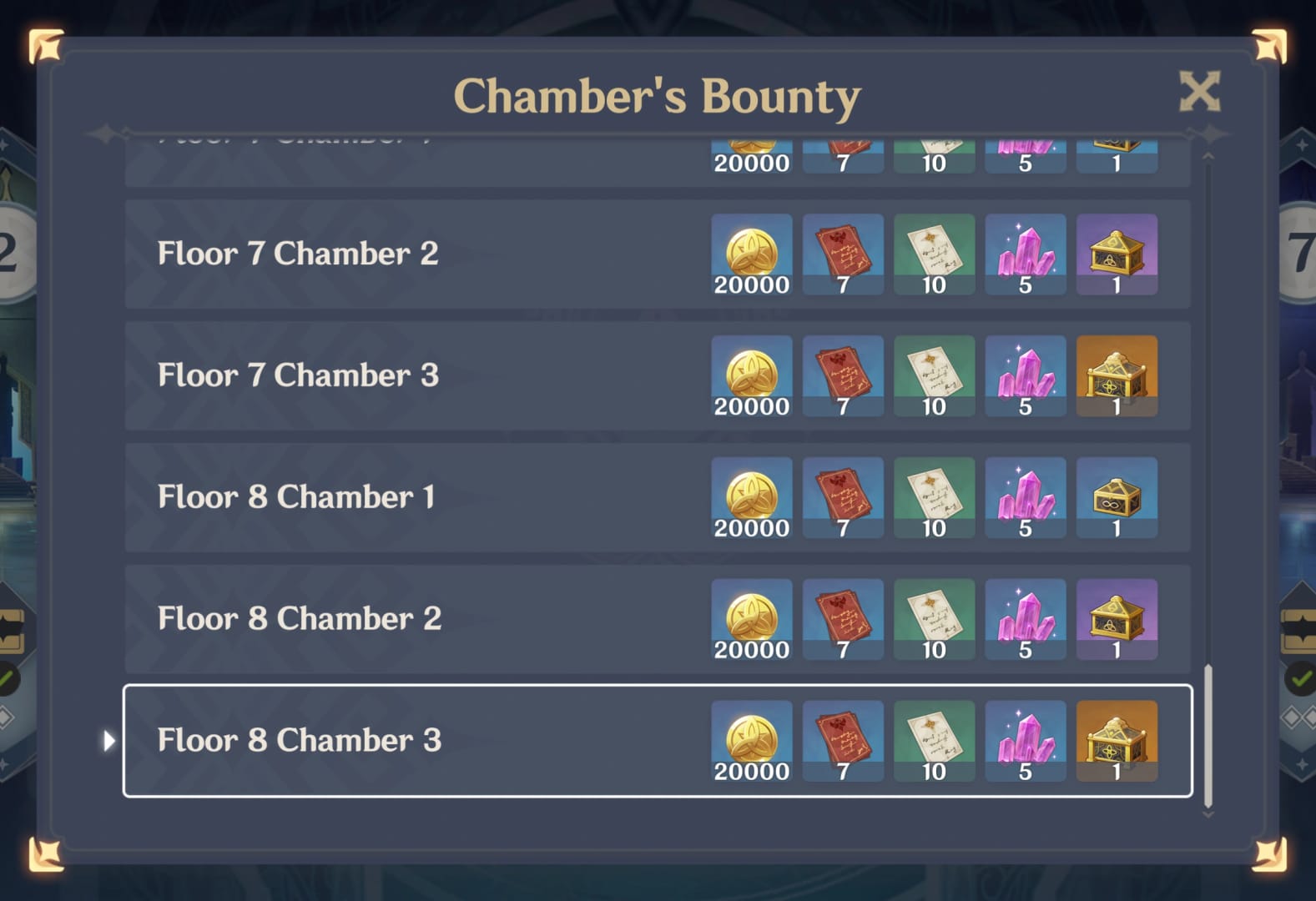 شاشة مكافآت البريموجيم في الهاوية اللولبية بقنشن امباكت تظهر 600 بريموجيم مقابل 36 نجمة