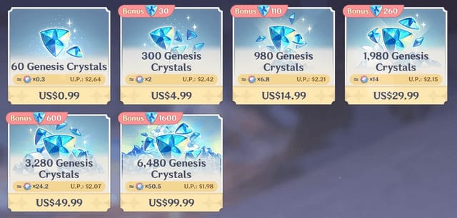 Tableau des coûts en diamants de l'IMO Lucky Crystal : Standard 50 diamants, Premium 100 diamants, packs groupés de 100 à 41 700 diamants