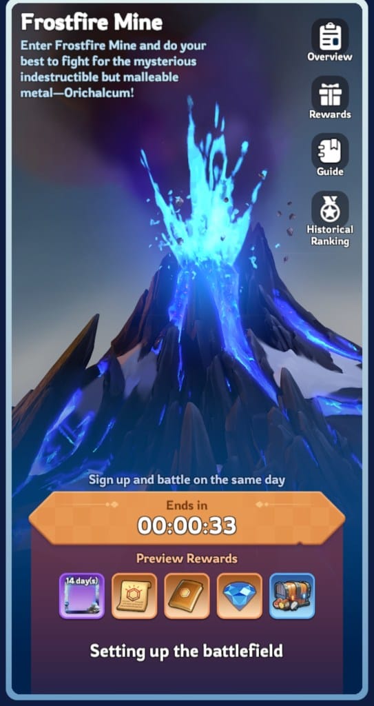 व्हाइटआउट सर्वाइवल फ्रॉस्टफायर माइन ओरिकैल्कम रिकॉल ट्रिक टाइमिंग का स्क्रीनशॉट