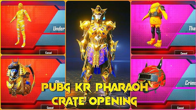 स्पिन लागत और इन्वेंट्री दिखाते हुए PUBG Mobile फिरौन क्रेट इंटरफ़ेस