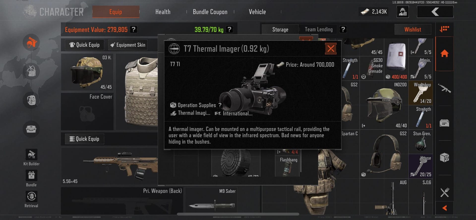 Skop terma T7 Arena Breakout dalam inventori Deke Vinson