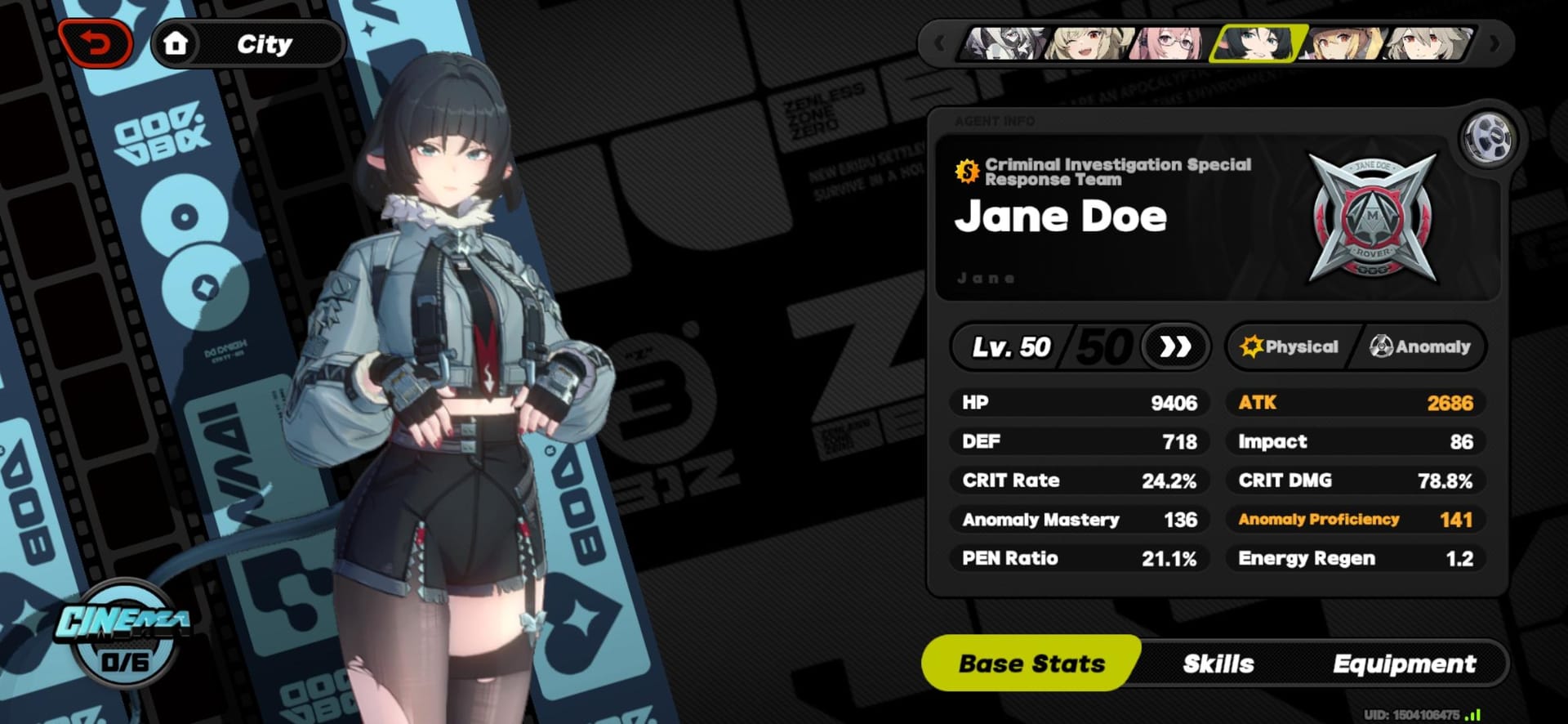 Zenless Zone Zero Jane Doe in combat with Anomaly Proficiency and Mastery disks