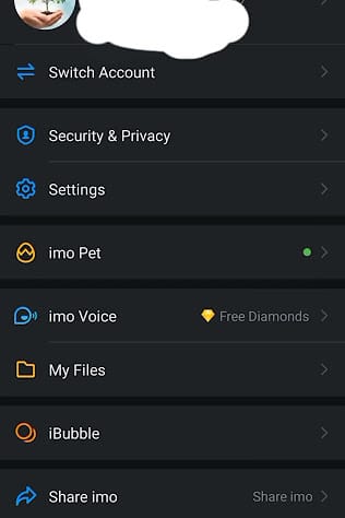 ビデオ通話設定メニューを表示しているIMOアプリのインターフェース