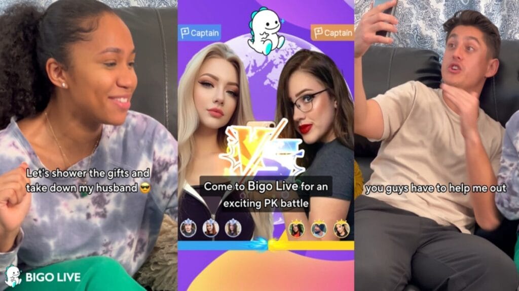 ギフトやチャットが活発に飛び交う中、PKバトルを行っている2人のBigo Liveライバー。