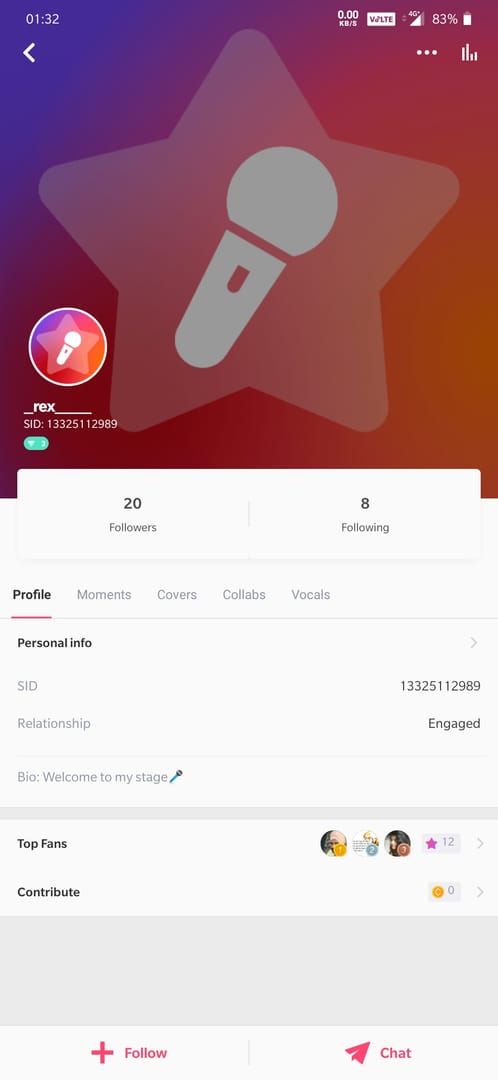 显示 10 位 SID 位置的 StarMaker 个人资料页面