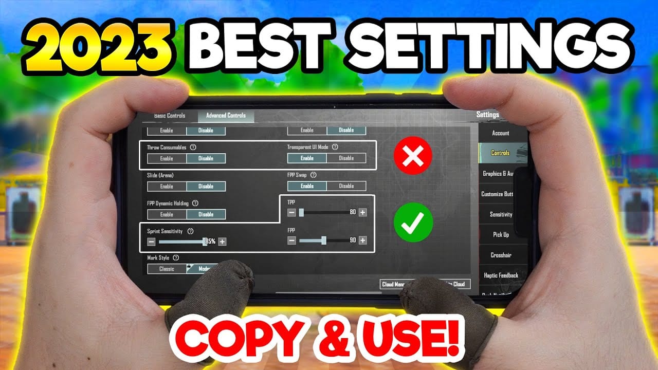 Antara muka menu tetapan sensitiviti PUBG Mobile