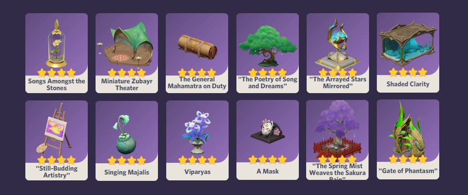 Perabot 4-bintang Genshin Impact Pine Folding Screen Billowing Sails dan Stone Lion Knowing