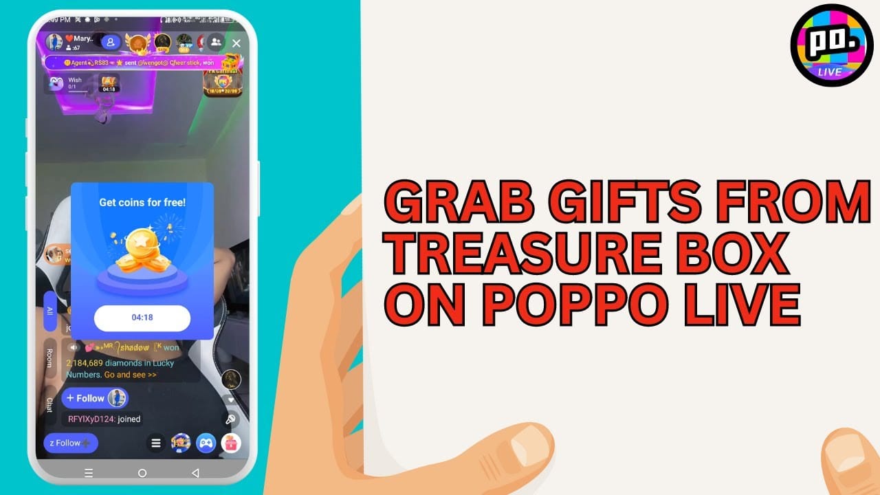 Скриншот Poppo Live с наградой из сундука с сокровищами во время просмотра трансляции