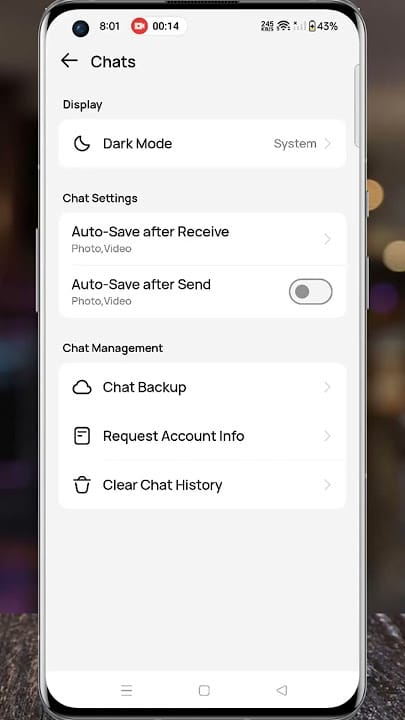 HD 품질을 위한 IMO 앱 설정 미디어 및 저장소 인터페이스