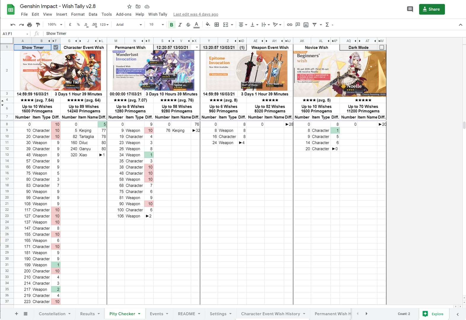 एक्सपोर्ट की गई Genshin Impact विश हिस्ट्री का स्क्रीनशॉट जो विवरण के साथ पुल दिखाता है