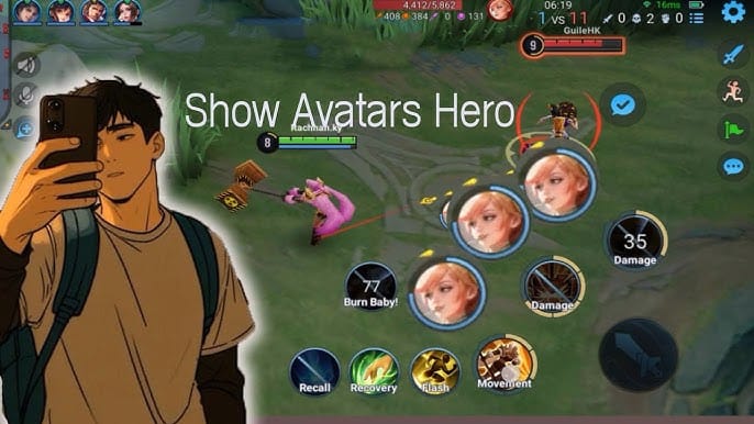 Honor of Kingsのチーム戦スクリーンショット。クリック可能な敵のポートレートアバターが表示されている