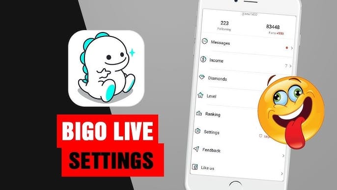 Interfaz del menú de ajustes y comentarios de la aplicación Bigo Live para apelaciones de cuenta