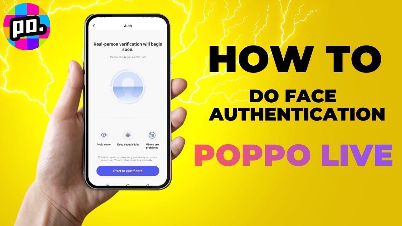 引导图：Poppo Live 实时人脸认证，证件置于脸颊位置