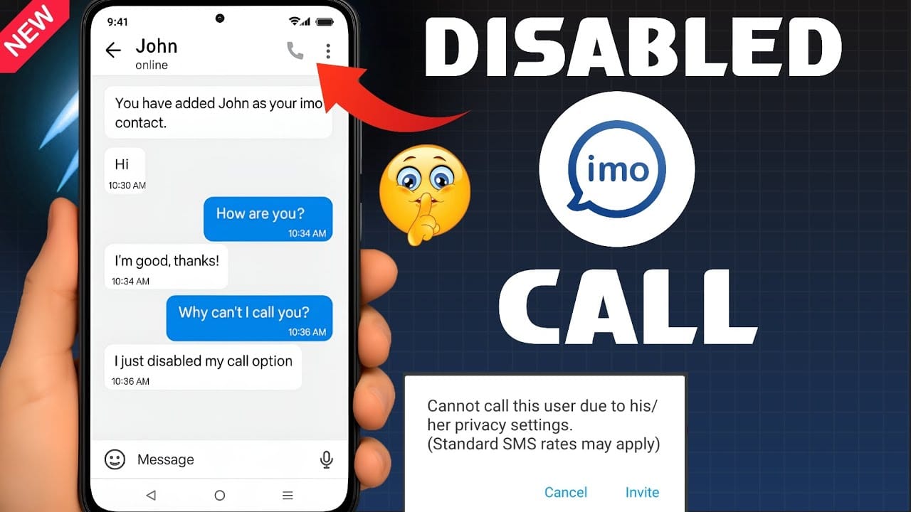 IMO 语音通话错误截图：因被拉黑联系人的隐私设置而无法通话