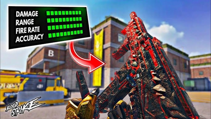 ब्लड स्ट्राइक INP-9 स्प्रे पैटर्न जो वर्टिकल चढ़ाई और हॉरिजॉन्टल ड्रिफ्ट को दर्शाता है