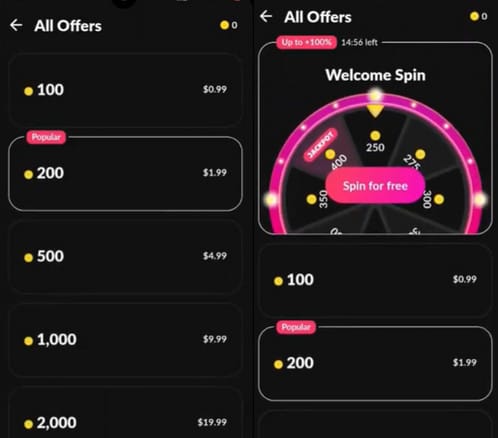 Guía de Tango Live que muestra los iconos de cámara y llave para la configuración de transmisión premium