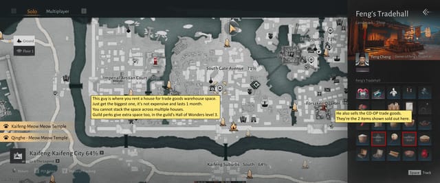 Interface de vente commerciale en coopération dans Where Winds Meet