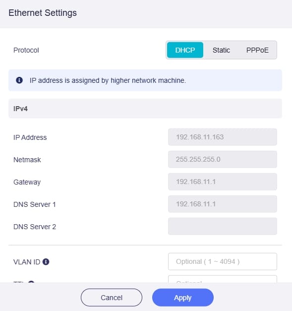 Mango Live 네트워크 설정에서 이더넷 연결을 확인하는 방법