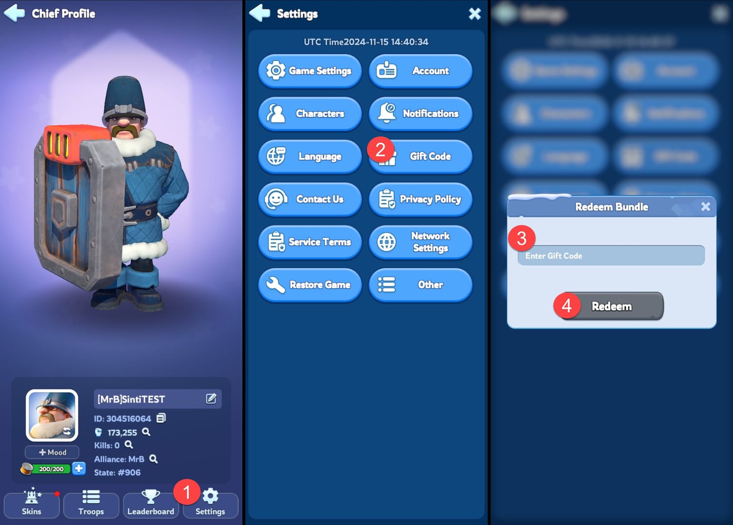 Whiteout Survival गिफ्ट कोड रिडेम्पशन मेनू