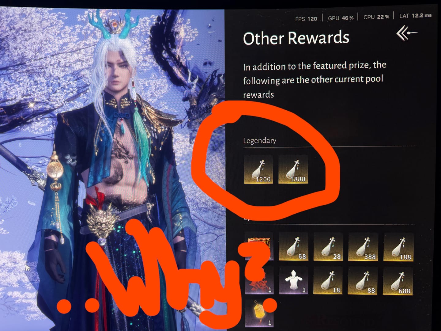 Tangkapan skrin kaunter pity gacha Where Winds Meet