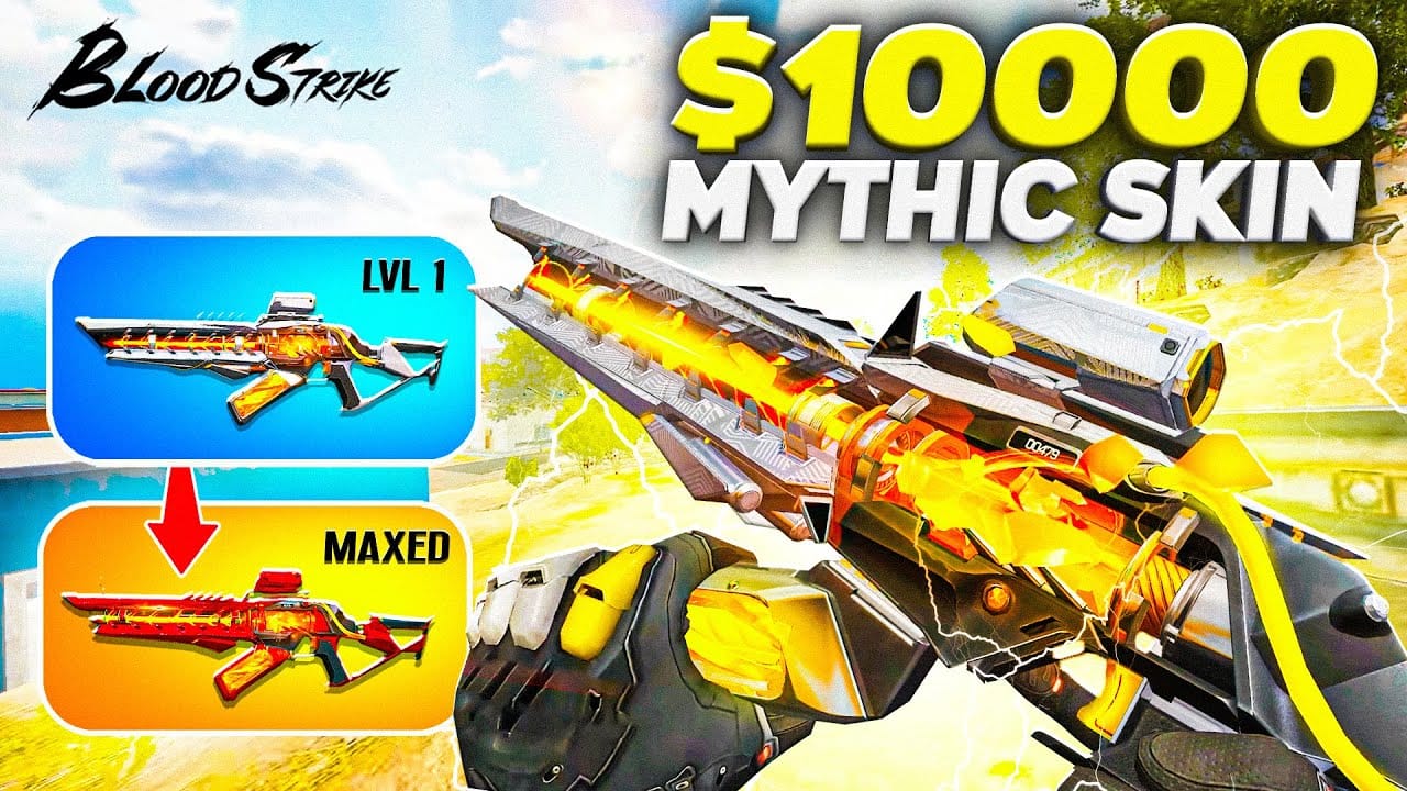 《Blood Strike》商店界面,显示 Ultra 神话级武器皮肤及金币价格