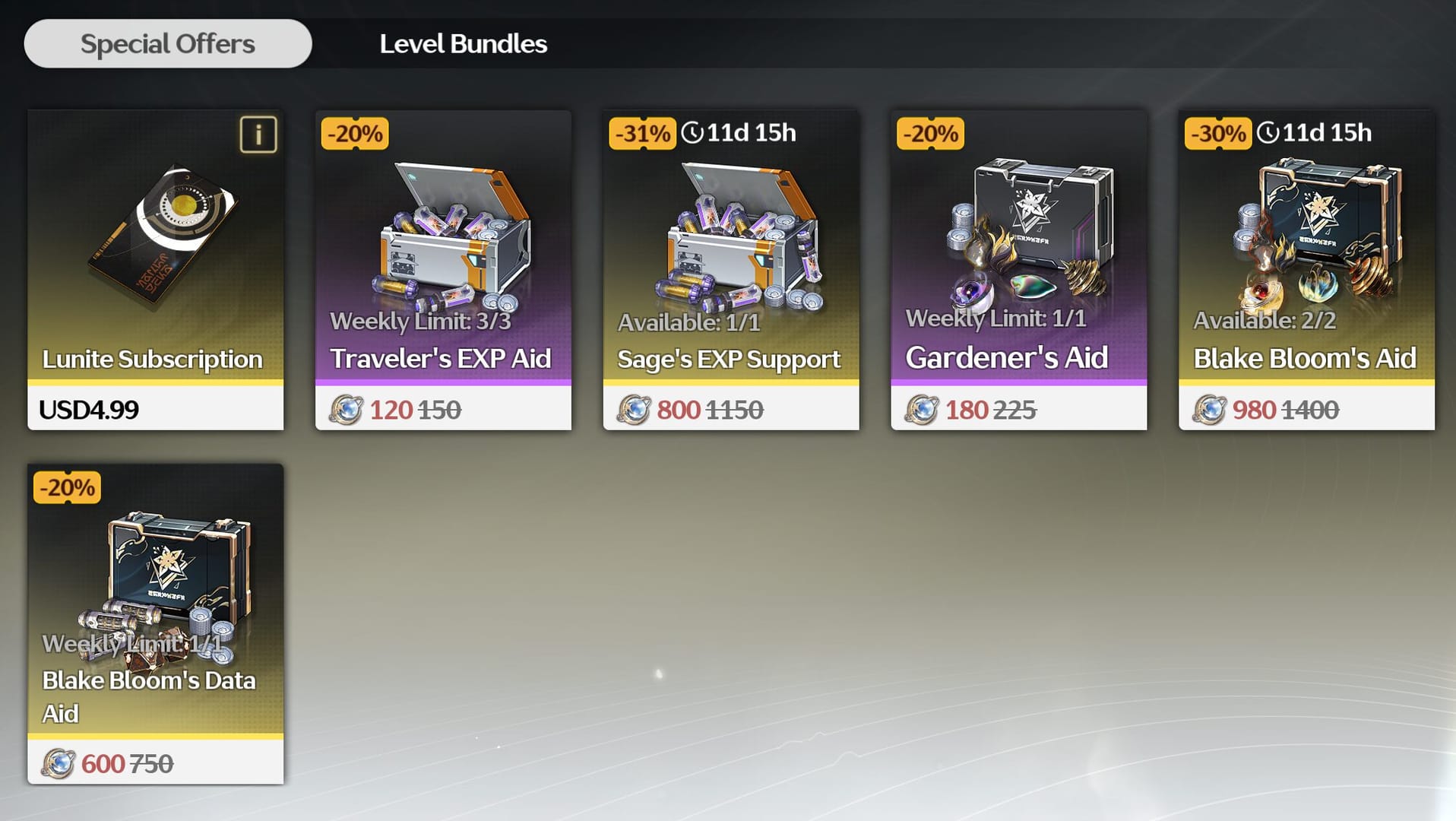 Wuthering Waves in-game store interface showing Lunite Subscription $4.99 and other purchase options