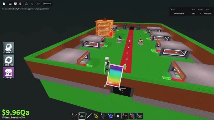 Steal a Brainrot 메인 허브 맵, 부스터 상점 위치 표시