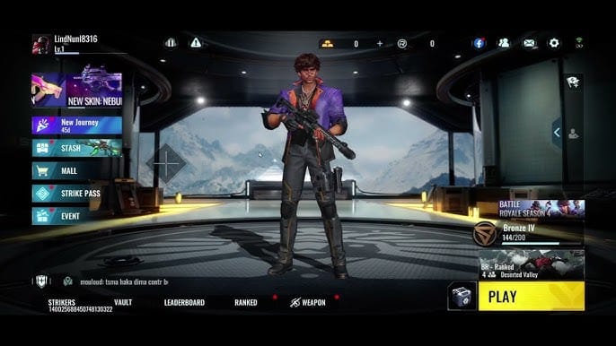 Antara muka dalam permainan Blood Strike menunjukkan lokasi UID Pemain dalam profil avatar