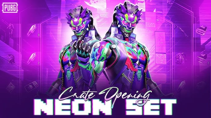 기념 상자에서 획득 가능한 PUBG 모바일 네온 레이디 또는 네온 로드 캐릭터 의상