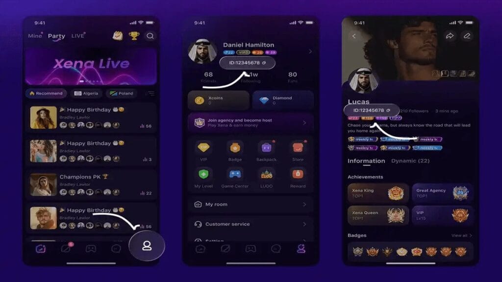 스텔스 모드 토글이 있는 Xena Live 프로필 개인정보 설정