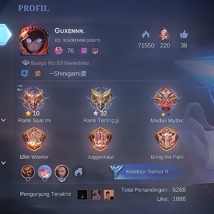 Skrin Maklumat Asas dalam permainan MLBB menunjukkan ID Pengguna dan ID Zon