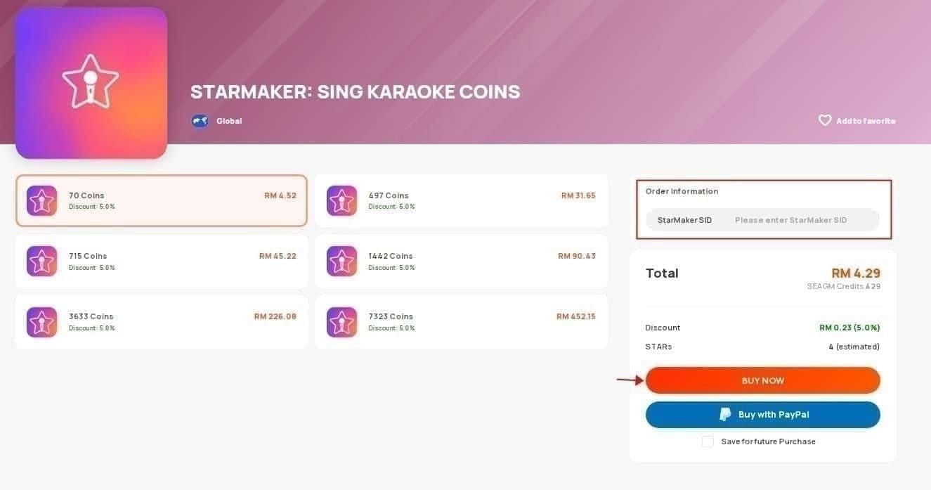 Perbandingan paket koin StarMaker: Sing Karaoke berdasarkan nilai CPD