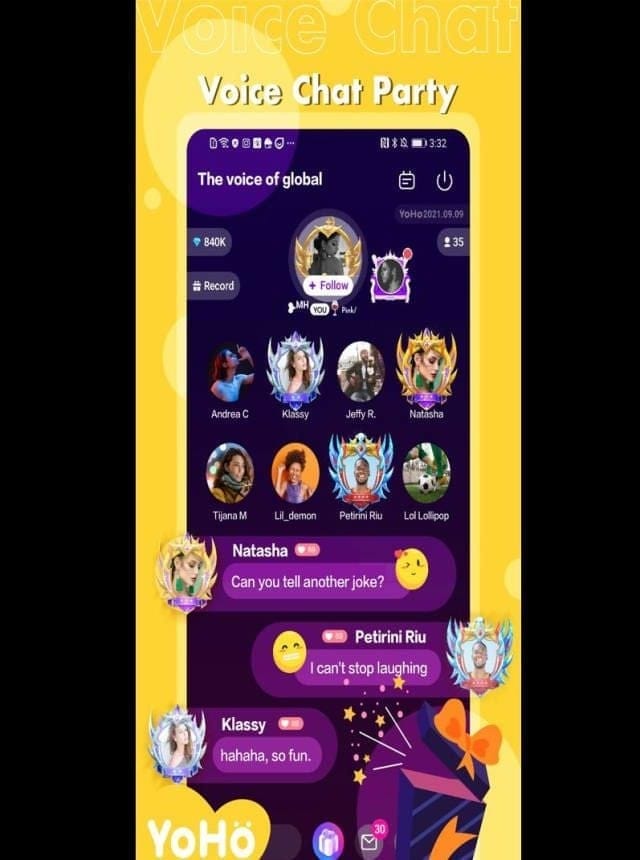 Интерфейс ежедневных заданий YoHo Group Voice Chat с наградами в виде монет за хостинг комнаты и отправку подарков