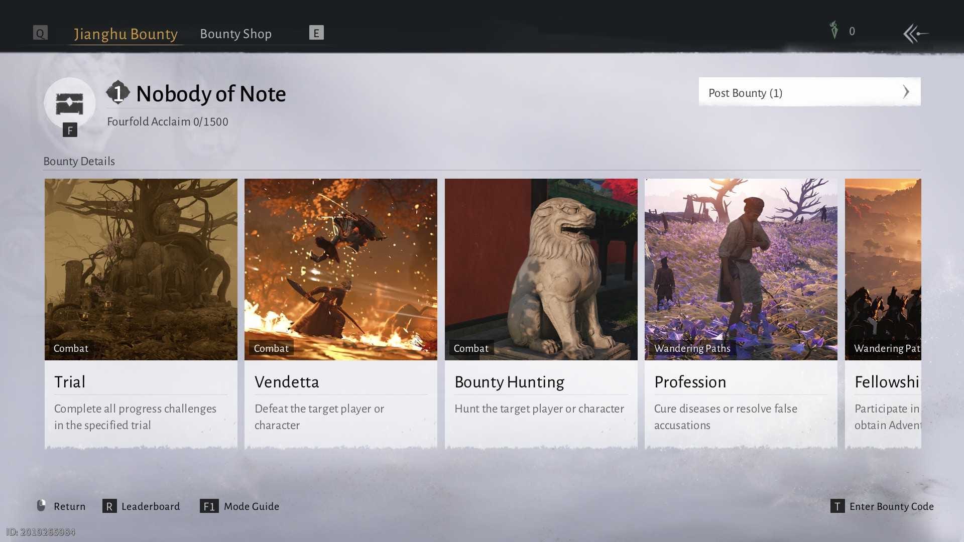 Where Winds Meet Wandering Path bounty interface screenshot