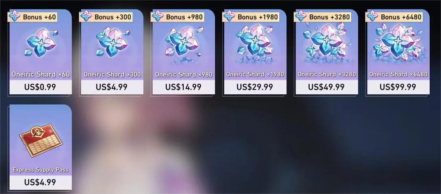 مقارنة فئات باقات شحن الشظايا الحلمية في Honkai Star Rail مع الأسعار والمكافآت