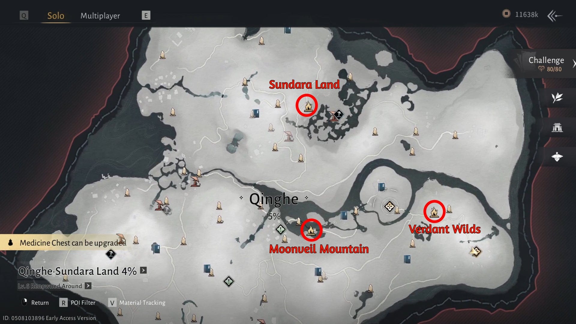 Where Winds Meet map showing Bloomveil Monastery, Gourmand's Grove, and Tiger Fort