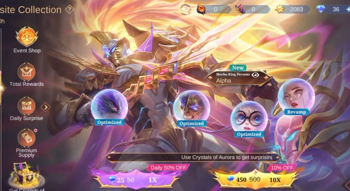 Interfaz del sistema de lástima de la Colección Exquisita con Monedas Reales en Mobile Legends Bang Bang