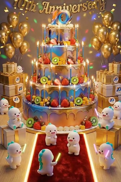 Karya seni item Kek Ulang Tahun ke-10 Bigo Live tahap 1-10