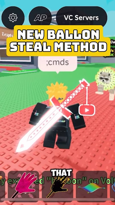 Capture d'écran d'un joueur utilisant la commande ;balloon pour esquiver les lasers du Boss Skibidi dans Steal a Brainrot