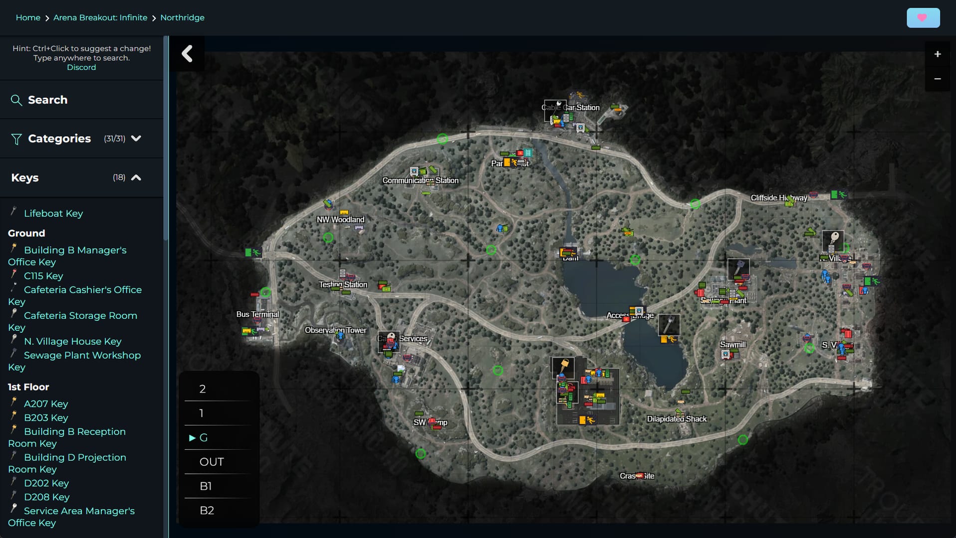 Mapa de la ruta de Northridge de Arena Breakout para la búsqueda de Documentos Secretos