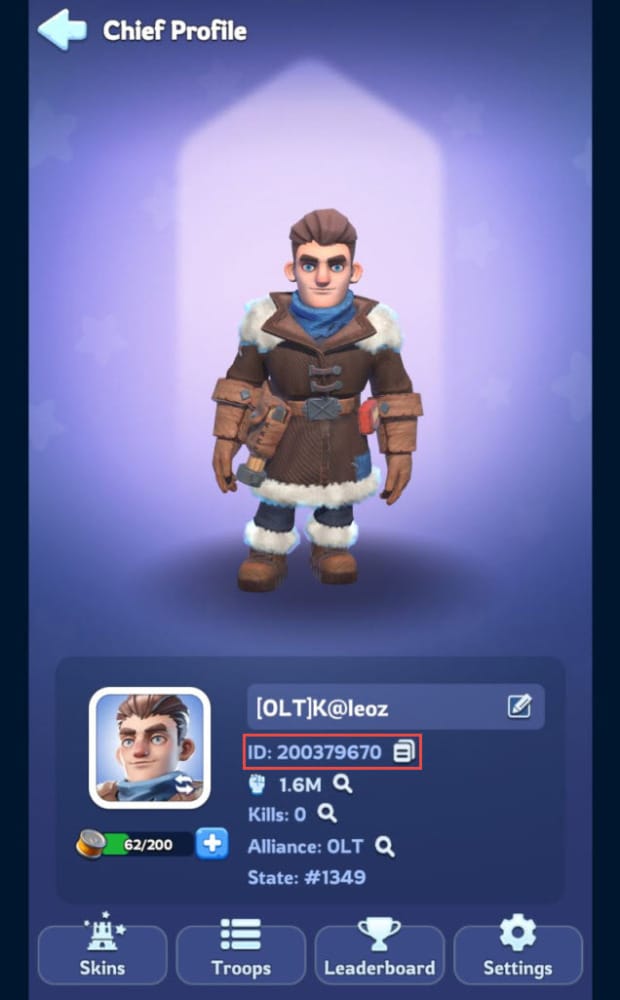 《寒霜启示录》玩家个人资料界面，显示用于充值的头像和玩家 ID