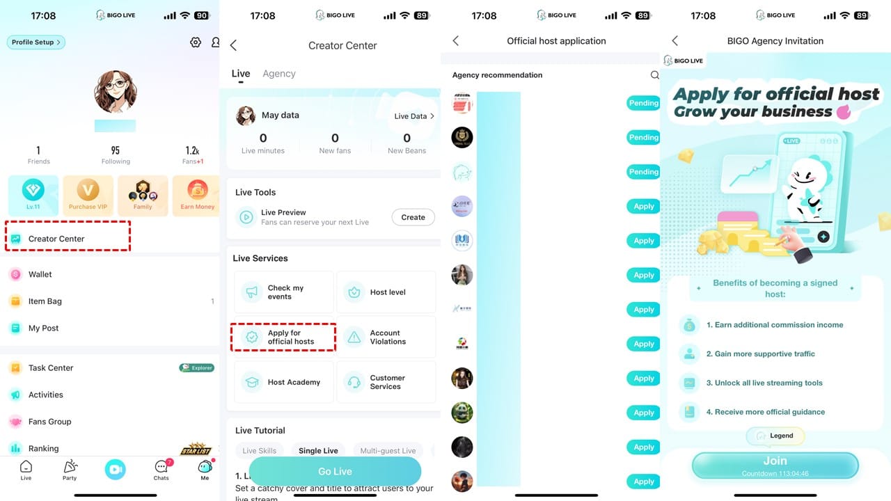 Bigo Live 用户资料页面，显示用于充值的 Bigo ID