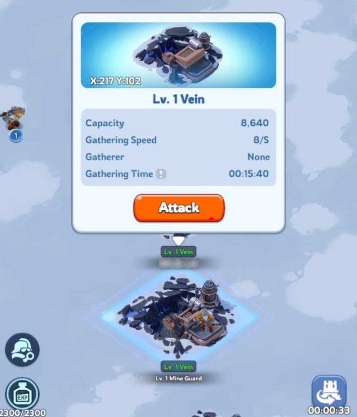 Whiteout Survival comparison chart of Frostfire Mine vein Orichalcum yields Lv1 Lv2 Lv3